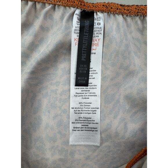 Pretty Little Thing Cheetah Ruffle Babydoll Top XS Brown Black Y2K Retro Satin - Picture 9 of 11